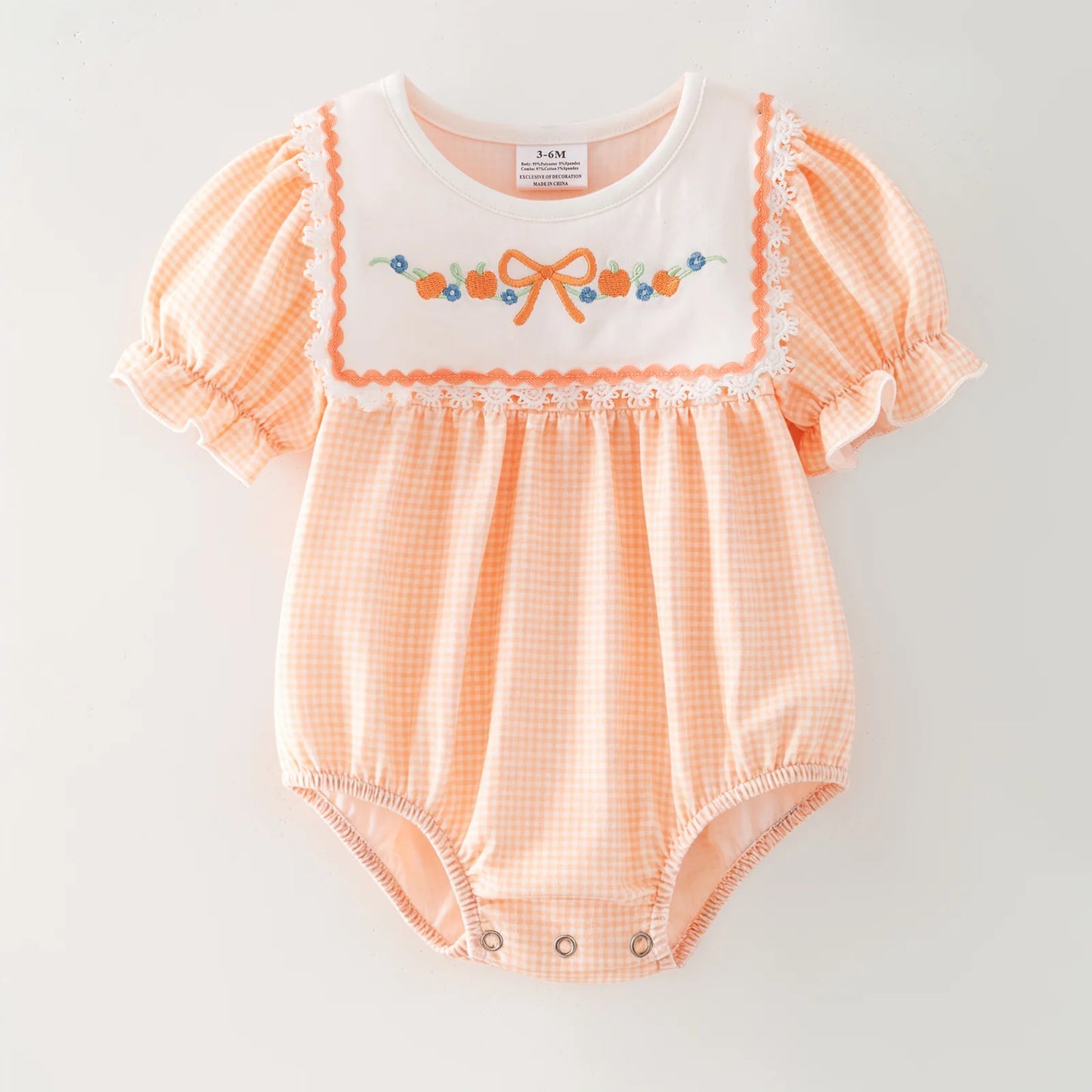Pumpkin Smocked Gingham Romper
