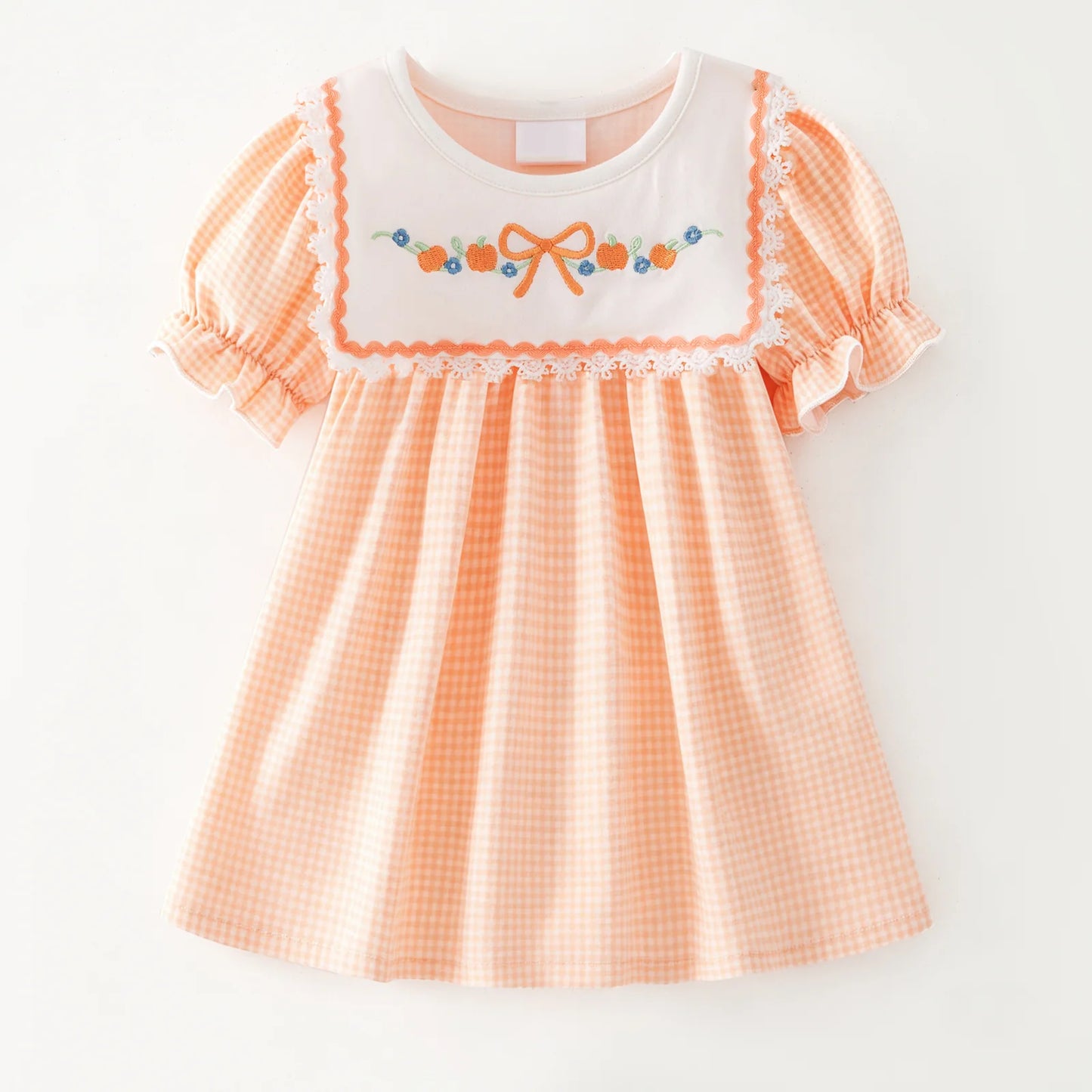 Pumpkin Smocked Gingham Dress